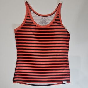 Patagonia Womens Tank Top‎ Womens XS Orange Black Striped Capilane Silkweight